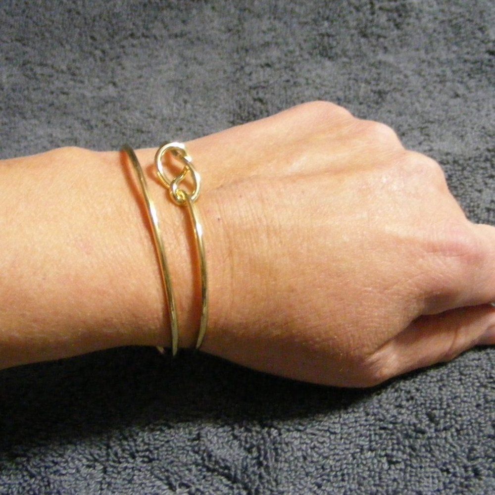 Golden Bracelets, set of 2. 1 with knot, ball ends